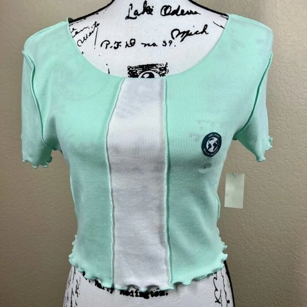 Aeropostale mint green  crop top lettuce hem baby tee top size L streetwear - Picture 10 of 16